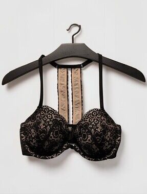 Aerie Strappy Bra 32D Black Lace Racerback Front Closure Sexy Lingerie
